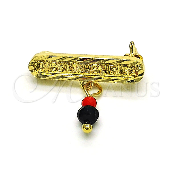 Gold Filled Jewelry — Basic Brooche Nameplate Design with Black and Orange — main product view — SKU 149673 | Oro Laminado joyería — básico Brooche Nameplate diseño with negro and Orange — SKU 149673