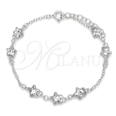 Sterling Silver Fancy Bracelet, Star Design, with White Cubic Zirconia, Polished, Silver Finish, 03.401.0002.07 for wholesale, main product view