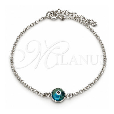 Sterling Silver Fancy Bracelet, Evil Eye Design, with Blue Topaz Crystal, Polished, Silver Finish, 03.401.0003.07 (02 MM Thickness, 7 Inches Length)