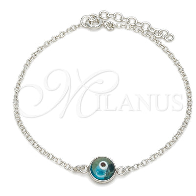 Sterling Silver Fancy Bracelet, Evil Eye Design, with Blue Topaz Crystal, Polished, Silver Finish for wholesale, main product view