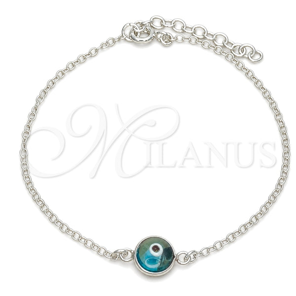 Sterling Silver Fancy Bracelet, Evil Eye Design, with Blue Topaz Crystal, Polished, Silver Finish, 03.401.0003.07 (02 MM Thickness, 7 Inches Length)