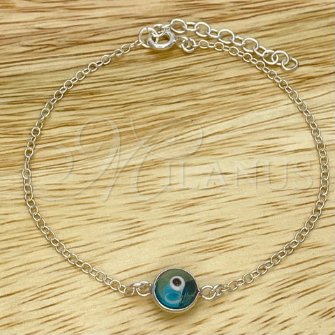 Sterling Silver Fancy Bracelet, Evil Eye Design, with Blue Topaz Crystal, Polished, Silver Finish, 03.401.0003.07 (02 MM Thickness, 7 Inches Length)