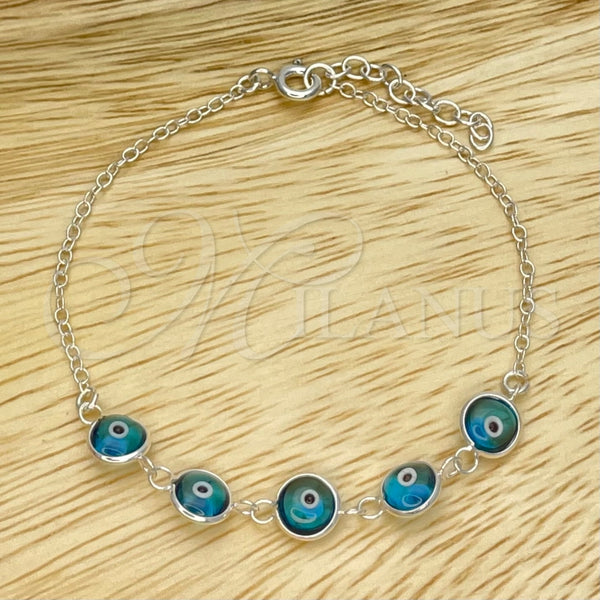 Sterling Silver Bracelet — Fancy Bracelet Evil Eye Design with Blue Topaz — main product view — SKU 149676 | Plata 925 brazalete — elegante Bracelet Evil Eye diseño with Blue Topaz — SKU 149676