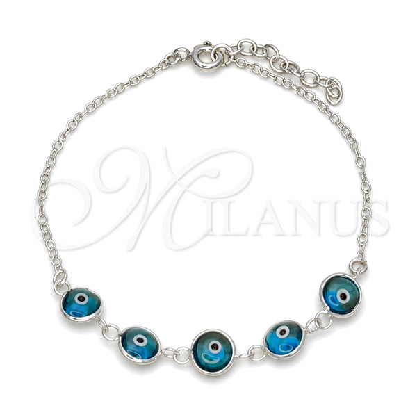 Sterling Silver Fancy Bracelet, Evil Eye Design, with Blue Topaz Crystal, Polished, Silver Finish, 03.401.0004.07 (02 MM Thickness, 7 Inches Length)