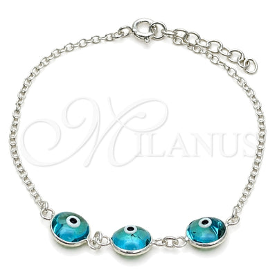 Sterling Silver Fancy Bracelet, Evil Eye Design, with Blue Topaz Crystal, Polished, Silver Finish for wholesale, main product view