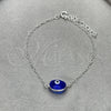 Sterling Silver Fancy Bracelet, Evil Eye Design, with Blue Shade Crystal, Polished, Silver Finish, 03.401.0008.07 (02 MM Thickness, 7 Inches Length)