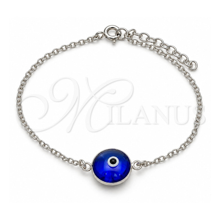 Sterling Silver Fancy Bracelet, Evil Eye Design, with Blue Shade Crystal, Polished, Silver Finish, 03.401.0008.07 (02 MM Thickness, 7 Inches Length)