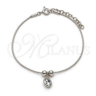 Sterling Silver Fancy Bracelet, Ball Design, with White Cubic Zirconia, Polished, Silver Finish, 03.401.0009.07 (04 MM Thickness, 7 Inches Length)