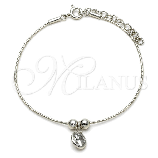 Sterling Silver Fancy Bracelet, Ball Design, with White Cubic Zirconia, Polished, Silver Finish, 03.401.0009.07 (04 MM Thickness, 7 Inches Length)