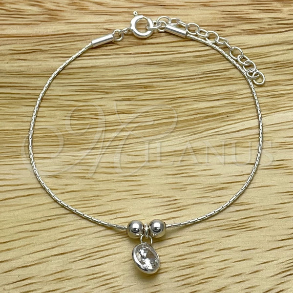 Sterling Silver Fancy Bracelet, Ball Design, with White Cubic Zirconia, Polished, Silver Finish, 03.401.0009.07 (04 MM Thickness, 7 Inches Length)