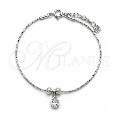 Sterling Silver Fancy Bracelet, Ball and Teardrop Design, with White Cubic Zirconia, Polished, Silver Finish, 03.401.0011.07 (04 MM Thickness, 7 Inches Length)