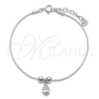 Sterling Silver Fancy Bracelet, Ball and Teardrop Design, with White Cubic Zirconia, Polished, Silver Finish for wholesale, main product view