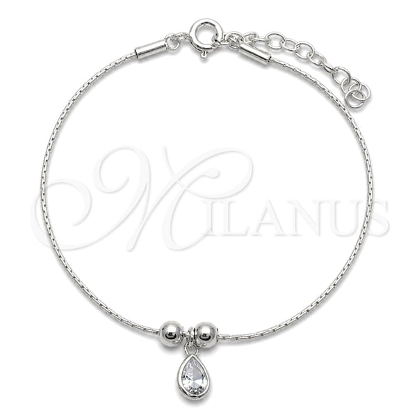 Sterling Silver Fancy Bracelet, Ball and Teardrop Design, with White Cubic Zirconia, Polished, Silver Finish, 03.401.0011.07 (04 MM Thickness, 7 Inches Length)