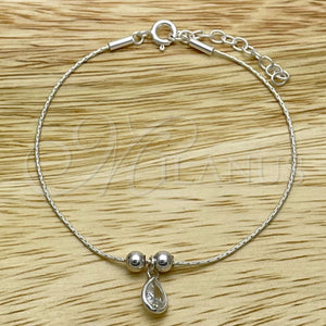 Sterling Silver Bracelet — Fancy Bracelet Ball and Teardrop Design with White — main product view — SKU 149684 | Plata 925 brazalete — elegante Bracelet Ball and Teardrop diseño with blanco — SKU 149684