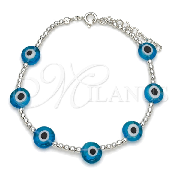 Sterling Silver Bracelet — Fancy Bracelet Ball and Evil Eye Design with — main product view — SKU 149686 | Plata 925 brazalete — elegante Bracelet Ball and Evil Eye diseño with — SKU 149686