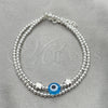 Sterling Silver Fancy Bracelet, Ball and Evil Eye Design, with Blue Topaz Crystal, Polished, Silver Finish, 03.401.0014.07 (02 MM Thickness, 7 Inches Length)