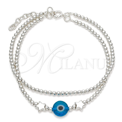 Sterling Silver Fancy Bracelet, Ball and Evil Eye Design, with Blue Topaz Crystal, Polished, Silver Finish for wholesale, main product view