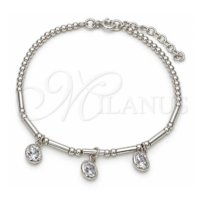 Sterling Silver Fancy Bracelet, Ball Design, with White Cubic Zirconia, Polished, Silver Finish, 03.401.0017.07 (02 MM Thickness, 7 Inches Length)