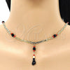 Oro Laminado Fancy Necklace, Gold Filled Style Figa Hand and Mariner Design, with Black and Orange Red Crystal, Polished, Golden Finish, 03.63.1812.18 (04 MM Thickness, 18 Inches Length)