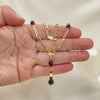 Oro Laminado Fancy Necklace, Gold Filled Style Figa Hand and Mariner Design, with Black and Orange Red Crystal, Polished, Golden Finish, 03.63.1812.18 (04 MM Thickness, 18 Inches Length)