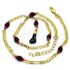 Oro Laminado Fancy Necklace, Gold Filled Style Figa Hand and Mariner Design, with Black and Orange Red Crystal, Polished, Golden Finish, 03.63.1812.18 (04 MM Thickness, 18 Inches Length)