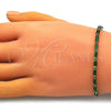 Oro Laminado Adjustable Bolo Bracelet, Gold Filled Style Baguette Design, with Green Cubic Zirconia, Polished, Golden Finish, 03.341.0186.3.10 (01 MM Thickness, 10 Inches Length)
