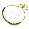 Oro Laminado Adjustable Bolo Bracelet, Gold Filled Style Baguette Design, with Green Cubic Zirconia, Polished, Golden Finish, 03.341.0186.3.10 (01 MM Thickness, 10 Inches Length)