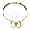 Oro Laminado Adjustable Bolo Bracelet, Gold Filled Style Baguette Design, with Green Cubic Zirconia, Polished, Golden Finish, 03.341.0186.3.10 (01 MM Thickness, 10 Inches Length)