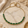 Oro Laminado Adjustable Bolo Bracelet, Gold Filled Style Baguette Design, with Green Cubic Zirconia, Polished, Golden Finish, 03.341.0186.3.10 (01 MM Thickness, 10 Inches Length)