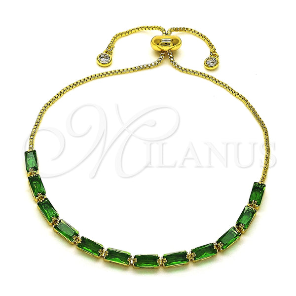 Gold Filled Bracelet — Adjustable Bolo Bracelet Baguette Design with Green Cubic — main product view — SKU 149695 | Oro Laminado brazalete — Adjustable Bolo Bracelet Baguette diseño with Green Cubic — SKU 149695