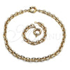 Oro Laminado Necklace and Bracelet, Gold Filled Style Rolo Design, Polished, Golden Finish, 06.63.0266