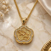 Oro Laminado Pendant Necklace, Gold Filled Style Star and Flower Design, with White Micro Pave, Polished, Golden Finish, 04.156.0467.18 (02 MM Thickness, 18 Inches Length)