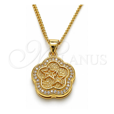 Oro Laminado Pendant Necklace, Gold Filled Style Star and Flower Design, with White Micro Pave, Polished, Golden Finish, 04.156.0467.18 (02 MM Thickness, 18 Inches Length)