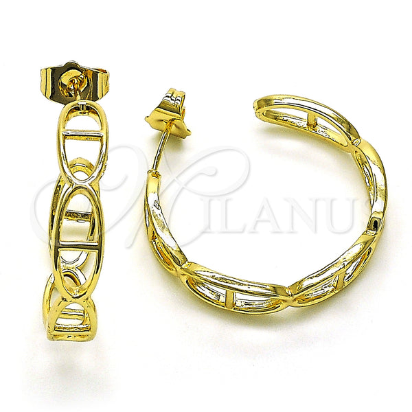 Gold Filled Hoop Earrings — Medium Hoop Puff Mariner Design Polished 02. — main product view — SKU 149709 | Oro Laminado aretes de aro — Medium Hoop Puff Mariner diseño pulido 02. — SKU 149709