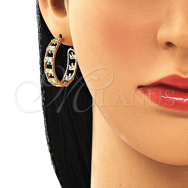 Gold Filled Hoop Earrings — Medium Hoop Elephant Design Polished 02. — alternate product view — SKU 149710 | Oro Laminado aretes de aro — Medium Hoop Elephant diseño pulido 02. — SKU 149710