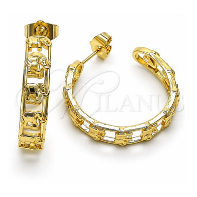 Oro Laminado Medium Hoop, Gold Filled Style Elephant Design, Polished, Golden Finish, 02.210.0754.30