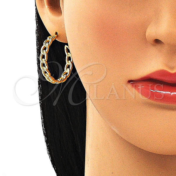 Gold Filled Hoop Earrings — Medium Hoop Curb Design Polished 02. — alternate product view — SKU 149711 | Oro Laminado aretes de aro — Medium Hoop Curb diseño pulido 02. — SKU 149711