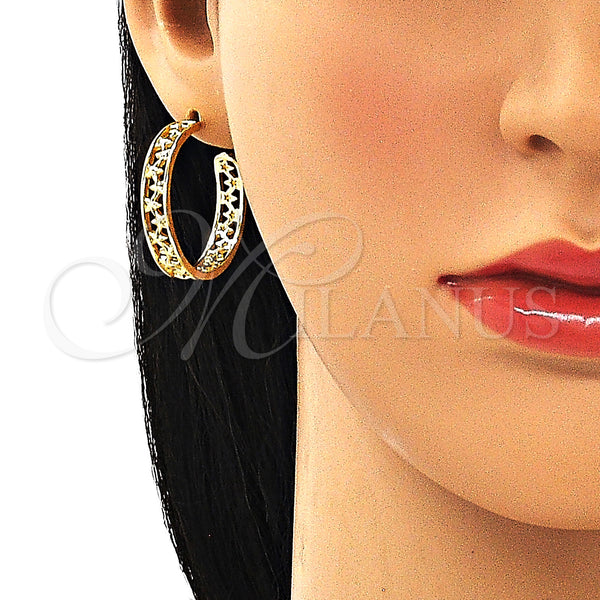 Gold Filled Hoop Earrings — Medium Hoop Star Design Polished 02. — alternate product view — SKU 149712 | Oro Laminado aretes de aro — Medium Hoop estrella diseño pulido 02. — SKU 149712