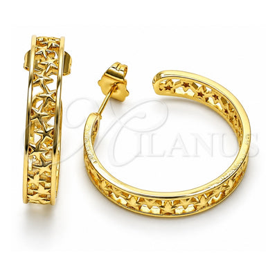 Oro Laminado Medium Hoop, Gold Filled Style Star Design, Polished, Golden Finish, 02.210.0756.30
