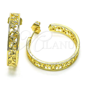 Gold Filled Hoop Earrings — Medium Hoop Star Design Polished 02. — main product view — SKU 149712 | Oro Laminado aretes de aro — Medium Hoop estrella diseño pulido 02. — SKU 149712