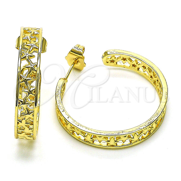 Gold Filled Hoop Earrings — Medium Hoop Star Design Polished 02. — main product view — SKU 149712 | Oro Laminado aretes de aro — Medium Hoop estrella diseño pulido 02. — SKU 149712