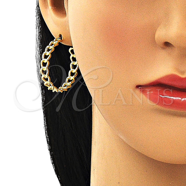 Gold Filled Hoop Earrings — Medium Hoop Curb Design Polished 02. — alternate product view — SKU 149716 | Oro Laminado aretes de aro — Medium Hoop Curb diseño pulido 02. — SKU 149716