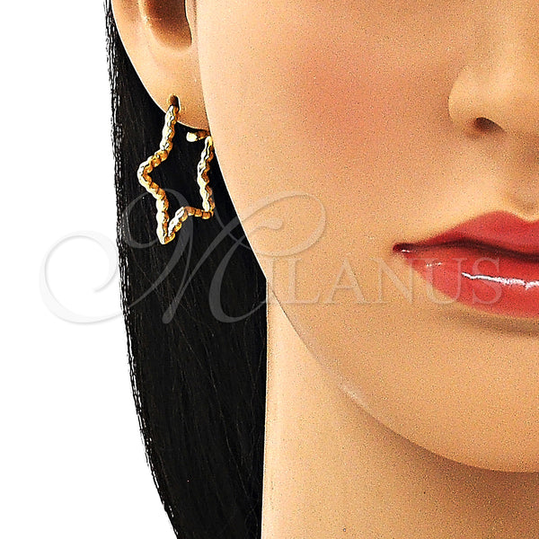 Gold Filled Hoop Earrings — Medium Hoop Star Design Polished 02. — alternate product view — SKU 149719 | Oro Laminado aretes de aro — Medium Hoop estrella diseño pulido 02. — SKU 149719