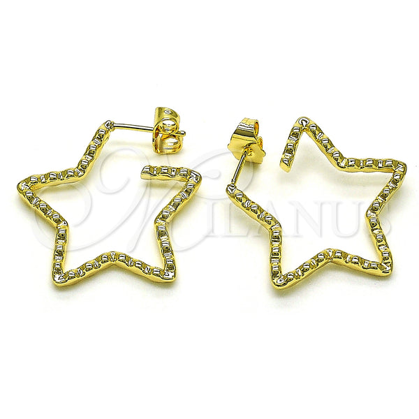 Gold Filled Hoop Earrings — Medium Hoop Star Design Polished 02. — main product view — SKU 149719 | Oro Laminado aretes de aro — Medium Hoop estrella diseño pulido 02. — SKU 149719
