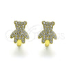Oro Laminado Huggie Hoop, Gold Filled Style Teddy Bear Design, with White Micro Pave, Polished, Golden Finish, 02.210.0764.12