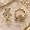 Oro Laminado Huggie Hoop, Gold Filled Style Teddy Bear Design, with White Micro Pave, Polished, Golden Finish, 02.210.0764.12
