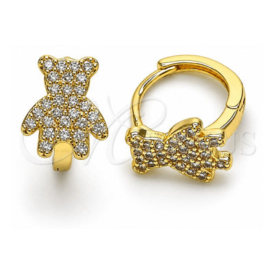 Oro Laminado Huggie Hoop, Gold Filled Style Teddy Bear Design, with White Micro Pave, Polished, Golden Finish, 02.210.0764.12