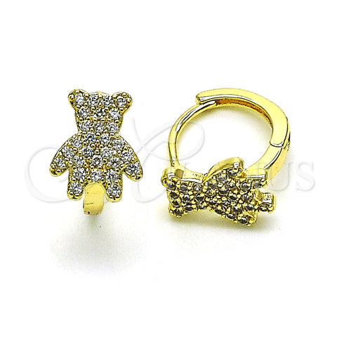 Oro Laminado Huggie Hoop, Gold Filled Style Teddy Bear Design, with White Micro Pave, Polished, Golden Finish, 02.210.0764.12