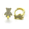 Oro Laminado Huggie Hoop, Gold Filled Style Teddy Bear Design, with White Micro Pave, Polished, Golden Finish, 02.210.0764.12