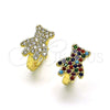 Oro Laminado Huggie Hoop, Gold Filled Style Teddy Bear Design, with White Micro Pave, Polished, Golden Finish, 02.210.0764.12